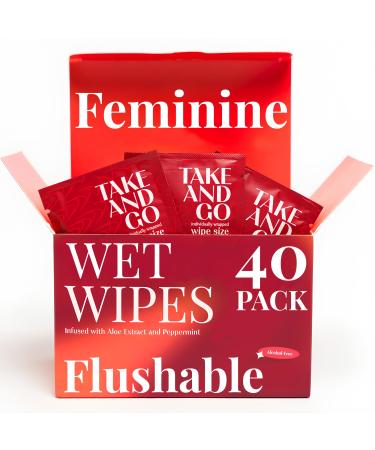 Feminine Wipes Individually Wrapped 40 Pack - Flushable Wipes Travel Essentials For Women - Feminine Care Wet Wipes Travel Size Toiletries - Wipes For Adults - Purse Essentials - Toallitas