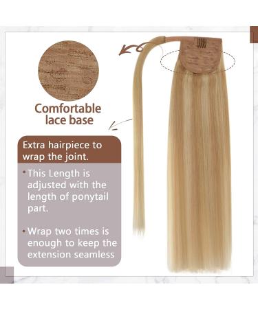 Runature 45cm Real Hair Ponytail Extensions - Blonde Highlights Remy Human Hair 80g - #16P24 Braid - Buy Online on GoSupps.com