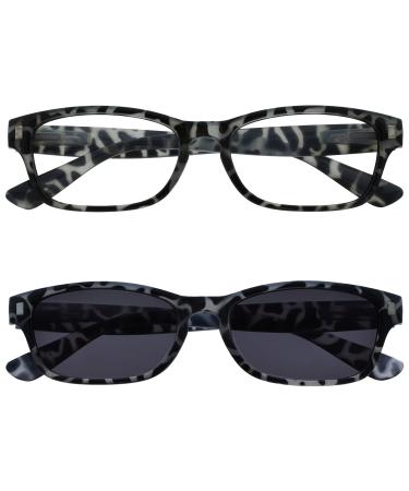 Opulize Unisex Nix Reading Glasses (Pack of 1) +3.00 Diopters Double Pack - Black Milky Reader + Black Milky Sun