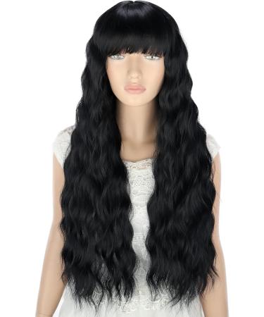 YEESHEDO Long Black Curly Wavy Synthetic Hair Wig with Fringe for Women - Perfect for Cosplay, Parties, and Everyday Wear - Buy Online on GoSupps.com