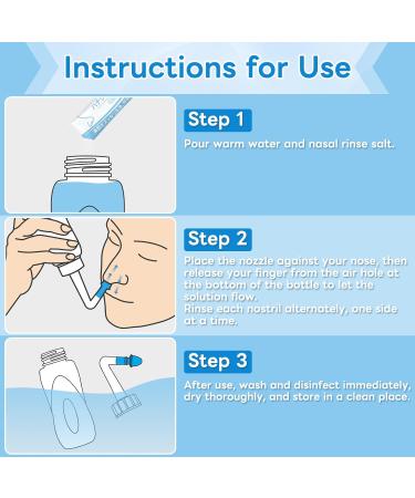 InhwRior Nasal Irrigation Bottle 300ml Manual Sinus Rinse Kit with 50 Packs Powder (2.7g/300ml) 2 Nozzles Easy to Use Gentle and No Burning - Buy Online on GoSupps.com