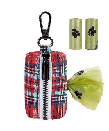 ARING PET Dog drop bag donor Christmas dog decorative bag holder for attachment to every leash portable washable cotton pet bag dispenser with a metal zipper Dog Poop Bag Holder B: red grille