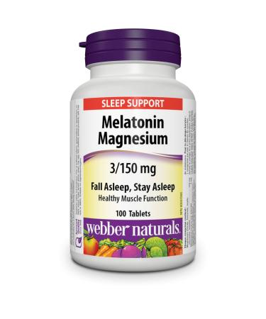 Webber Naturals Melatonin 3 mg with 150 mg of Magnesium 100 Tablets For Sleep Support Muscle Function and Relaxation Vegan
