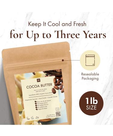 Raw Cocoa Butter-16 oz. - Non GMO - Vegan - Small disks for easy measurement - By SAAQIN - Sold exclusively by HalalEveryday 1 Pound (Pack of 1) - Buy Online on GoSupps.com