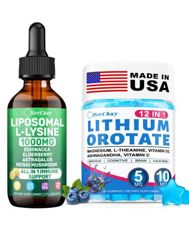 Liposomal L-Lysine Liquid + Lithium Orotate Gummies Bundle | Immune Support & Cognitive Health Supplement Combo for Adults & Kids
