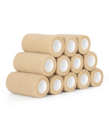 12 Roll self -adhesive bandage 10cm cohesive bandage self -adhering adhesive bandage combined elastic bandage for fingers hand cohesive bandage fixing association pet vet wrap horse dog bandages (skin color)