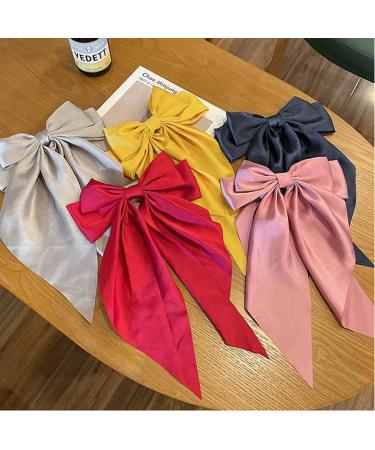 Yurosiay Hair Clips Bow Women's Large Hair Bows Vintage French Long Satin Ribbon Hair Clip Bow Plain Bow Hair Pin Hair Bows Clip Hair Accessories Bow Royal Blue - Buy Online on GoSupps.com