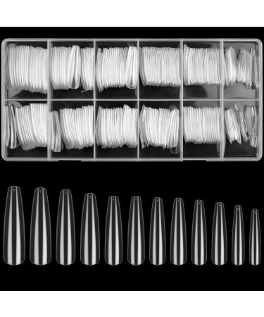 240 Pcs Clear Full Cover Nail Tips  Trapezoidal Nail Tips  Coffin Nail Tips Fake Nails  False Ballerina French Acrylic Nail Tips Extension for Salon Manicure Home DIY Acrylic Nail Art Professional