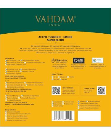 VAHDAM Turmeric Ginger Tea Bags - 100 Pyramid Tea Bags | Caffeine-Free Blend of Real Spices | Superfood Herbal Tea - Buy Online on GoSupps.com