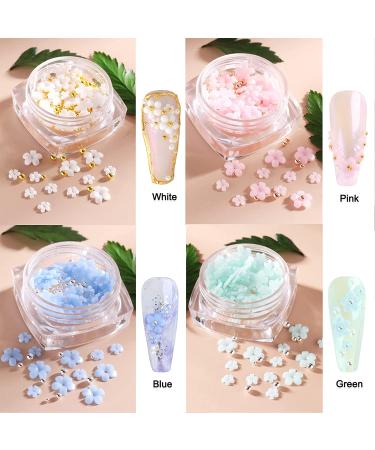 6 Boxes 3D Flower Nail Art Charms with Light Change Decals - Acrylic Nail Accessories with Pearl Golden Caviar Beads Glitter Stud Design - DIY Decoration Tips for Women - Buy Online on GoSupps.com