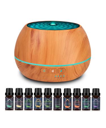 500ml aroma diffuser for essential oils contains 10 essential oils 23dB of noiseless fragrance oil diffuse with 7 colored bpa-free 4 timers automatic shutdown wood LED yellow-10 - Buy Online on GoSupps.com