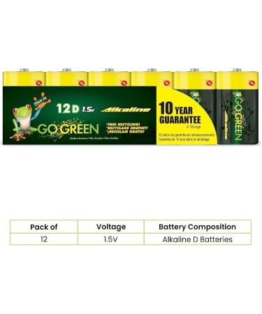 Buy GoGreen Power Eco-Friendly Alkaline D Batteries - 12 Pack | No Lead Cadmium or Mercury - International Shipping Available - Buy Online on GoSupps.com