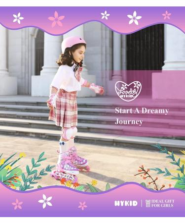Hykid Adjustable Inline Skates with Floral Motif & Light Up Wheels - Purple (US Size 5-7) - Buy Online on GoSupps.com