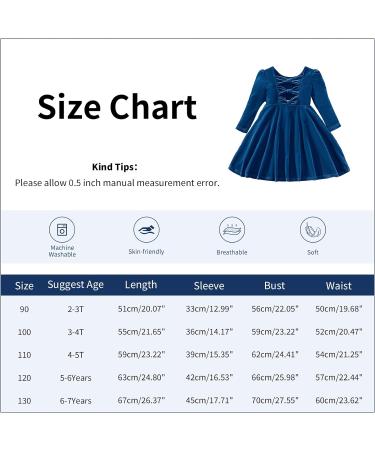Miipat Baby Girls Velvet Dress | Toddler Girl Long Sleeve Fall Winter Dress 5-6 Years Blue - Buy Online on GoSupps.com