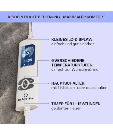 Klarstein Thermal Blanket - 120W Electric Heating Blanket for Bed & Camping Washable & Energy-Saving Large Sizes 200x180 cm & 180x130 cm in Cream Gray - Buy Online on GoSupps.com