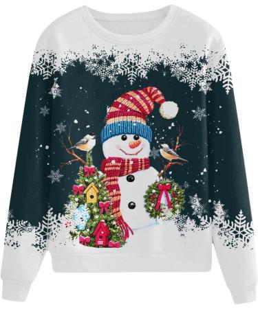 Women's Christmas Snowman and Penguin Print Sweatshirt - Comfy O-Neck Pullover for Winter Holidays | XXL - Buy Online on GoSupps.com
