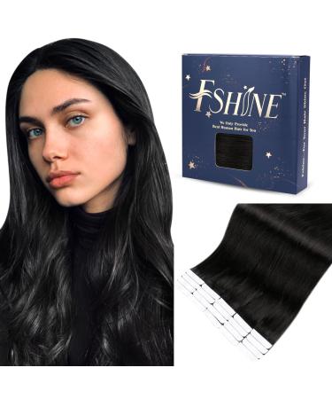 Fshine tape in extensions real hair 35cm real hair deep black remy human hair smooth hair extension human straight extension tape in extensions 50g 20 pieces #1 1. tape #1 35cm