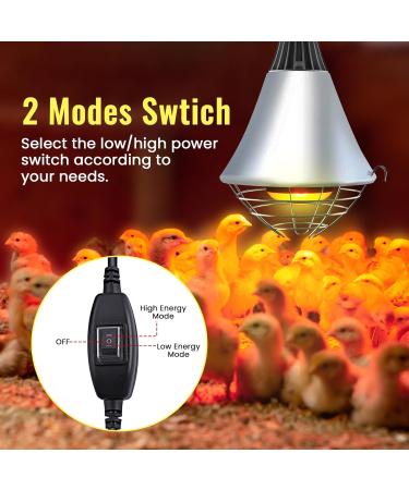 Luxvista Poultry Heat Lamp 250W with 2M Wire and Chain - 2 Mode Switch, Adjustable Holder for Chicks Kennel - E27 Infrared Heat Lamp Holder - Buy Online on GoSupps.com