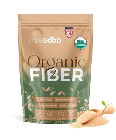 LIVEGOOD Organic Fiber Powder with Agave Inulin Psyllium Husk Pea Fiber 10 Plant-Based Sources for Digestion Detox Gut Support and Daily Wellness Organic Fiber Supplement (30 Servings)