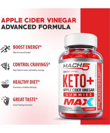 Mach5 ACV Keto Gummies - 5 Pack Max Strength - Apple Cider Vinegar & Beet Root Juice with Vitamin B12 (300 Gummies) - Buy Online on GoSupps.com