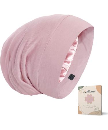 iCooBreeze Mulberry Silk Lined Sleep Cap Bonnet - Pink | Adjustable Strap for Curly Hair | Women and Men - Buy Online on GoSupps.com