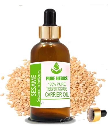 Pure Herbs Sesame Oil (Sesamum Indicum) - 100% Natural Therapeutic Grade Carrier Oil with Dropper - 30 ml - International Shipping Available - Buy Online on GoSupps.com