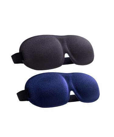 Eye Mask 2 Pack Eyeshade for Sleeping 3D Contoured Shape Lightweight & Comfortable Good Night Eye Masks for Women Men for Travel Nap Shift Work (Black & Blue)