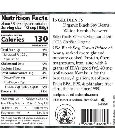 Eden Organic Black Soybeans 15 oz Can | Complete Protein, No Salt | Non-GMO, Gluten Free, Vegan, Kosher | U.S. Grown | Heat and Serve | Macrobiotic Soy Beans - Buy Online on GoSupps.com