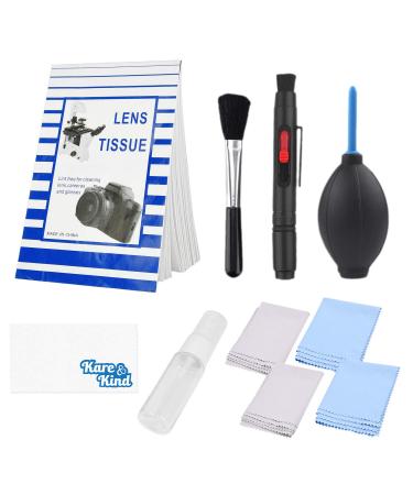 Kare & Kind Camera Lens Cleaning Kit - 2in1 Lens Cleaning Pen, Air Blower, Cleaning Brush, Empty Reusable Spray Bottle, Lens Cleaning Paper Tissue (50 Sheets), Microfiber Cloths- for Camera Lenses Professional Camera Cleaning Kit