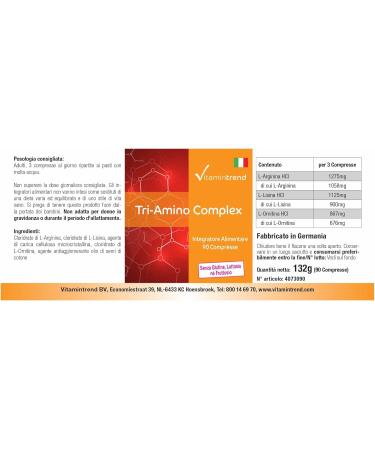 Tri Amino Complex - Amino Acid Complex with Arginine Ornithine and Lysine - Vegan - Magnesium Stearate Free - 90 Tablets | Vitamintrend  - Buy Online on GoSupps.com