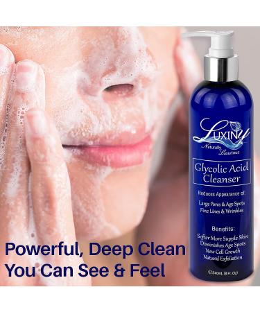 Luxiny Glycolic Acid Face Wash 8 oz - Exfoliating Cleanser & Pore Minimizer for Women/Men - Vegan Natural 10% AHA Facial & Acne Body Wash - Buy Online on GoSupps.com
