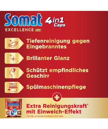 SOMAT Excellence Plus 4in1 Dishwasher Caps - 50 Eco-Friendly Water-Soluble Tabs with Extra Cleaning Power & Soaking Effect | International Shipping - Buy Online on GoSupps.com