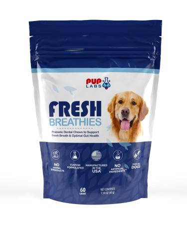 Pup Labs Fresh Breathies - All-Natural Delicious Dental Chews for Dogs - Dog Breath Freshener - Supports Gut Health and Immune System - Made for All Dogs and in The USA, 60 Chews