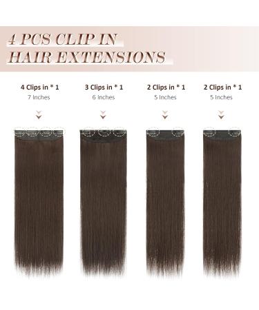 Feshfen Clip In Hair Extensions - 4PCs Synthetic Smooth Long Extensions for Women - Black Brown 50cm - Buy Online on GoSupps.com