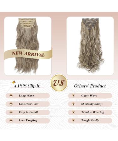 Feshfen Clip-In Hair Extensions | 4PC Synthetic Corrugated Ash Brown & Light Blonde Wavy 50cm | Women's Hair Enhancements - Buy Online on GoSupps.com