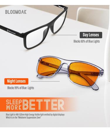 BloomoAK 99% Blue Light Blocking Glasses | Anti-Fatigue Gaming Goggles | Orange & Gray Rectangular | Safe for Screens & Television - Buy Online on GoSupps.com