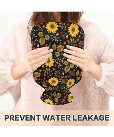 2L Hot Water Bottle with Lid - Maple Leaves & Sunflowers Design for Pain Relief - Hand & Feet Warmer Winter - Buy Online on GoSupps.com