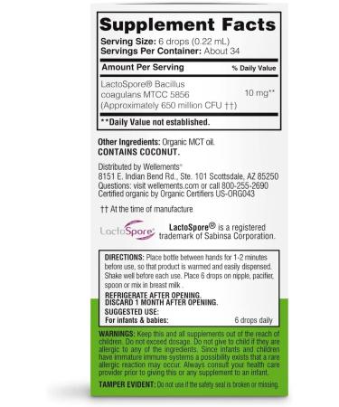 Wellements Organic Probiotic Drops for Baby Digestive & Immune Support | 0.25 Fl Oz 141188 | Dye-Free, Paraben-Free, Preservative-Free | Infants & Toddlers - Buy Online on GoSupps.com