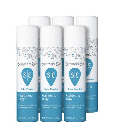 Summer's Eve Freshening Spray | Baby Powder | 2 oz Size | Pack of 6 | pH Balanced, Dermatologist & Gynecologist Tested