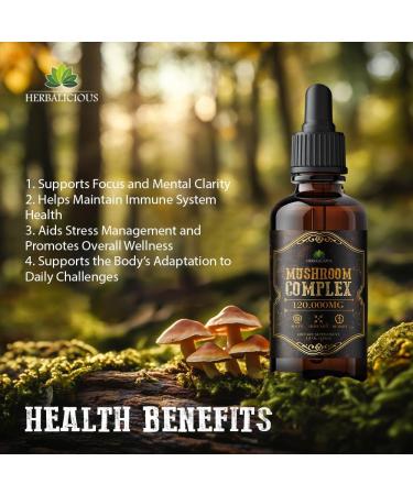 HERBALICIOUS Mushroom Complex Supplement 8 Mushroom Blend for Focus Memory & Immune Support High Potency 120 000mg Mushroom Supplement with Lion s Mane Reishi Cordyceps Chaga 4 fl oz - Buy Online on GoSupps.com