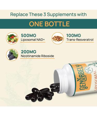 GENOBBELY 800mg Liposomal NAD+ & NR Supplement - Trans-Resveratrol - DNA Repair, Anti-Aging, Brain Health - 120-Day Supply - 2 Pack - Buy Online on GoSupps.com