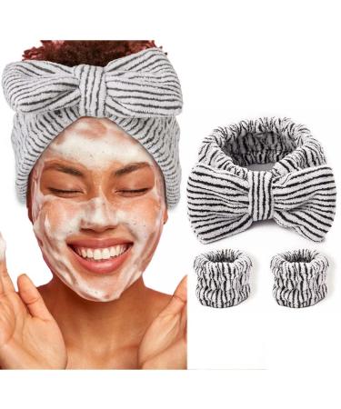 Aceorna Spa Headbands with Matching Wristbands Bow Hairbands Towel Wristbands Stripe Makeup Hair Band Microfiber Wrist Scrunchies Bowknot Head Bands for Washing Face Shower Mask Facial Makeup - Buy Online on GoSupps.com