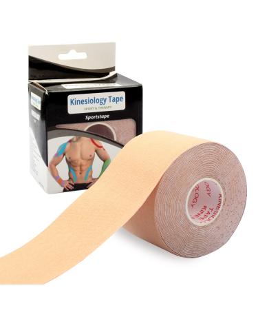 Jawflew Kinesiology Tape - Athletic Tape Supports & Protects Muscles, Knees, Shoulders & Plantar Fasciitis -Waterproof & Hypoallergenic - Ideal for Sports Physiotherapy (Beige)