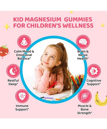 Kids Magnesium Gummies - Magnesium Glycinate Supplement Gummies with L-Theanine, Chamomile & Multivitamins for Sleep, Calm & Focus - Strawberry Banana Center-Filled Gummies 60 ct Strawberry & Banana 60 Count (Pack of 1) - Buy Online on GoSupps.com
