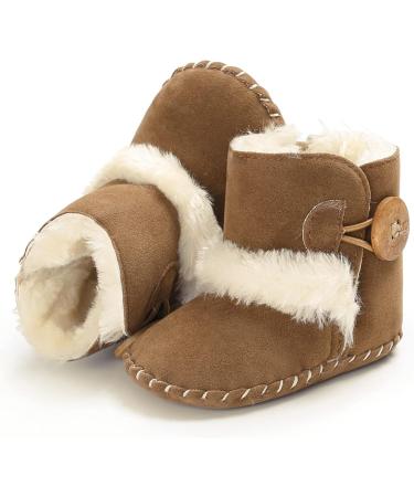 EDOTON Baby Winter Snow Boots | Button Design | Soft Non-slip Sole | 6-12 Months | Brown - Buy Online on GoSupps.com