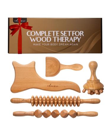 Edicare massage wood Maderotherapy kit 5 pieces or massage roller anti -cellulite board cup back legs muscular body aesthetics (set 5 pieces)