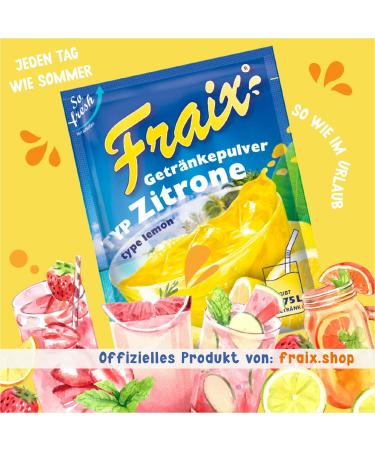 FRAIX Pack of 50 lemon powder drinks (50 x 100 g) - Instant fruit powder with citrus flavor - Perfect fruit powder for on the go birthday parties - Buy Online on GoSupps.com