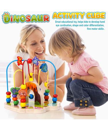 Shop Toyssa Wooden Montessori Motoric Loop - Dinosaur Roller Coaster Colorful Pearl Labyrinth & Motor Cubes for Toddlers (Ages 1-3) | Perfect Gift for Kids - Buy Online on GoSupps.com