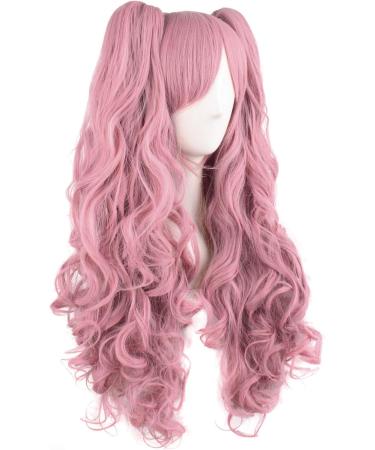 MapofBeauty Lolita Long Curly Clip on Ponytails Cosplay Wig (Rouge Pink) - Buy Online on GoSupps.com