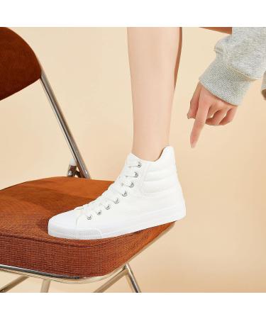 Povoger High Top Sneakers for Women - Fashionable White Canvas Shoes for Casual Walking - Buy Online on GoSupps.com